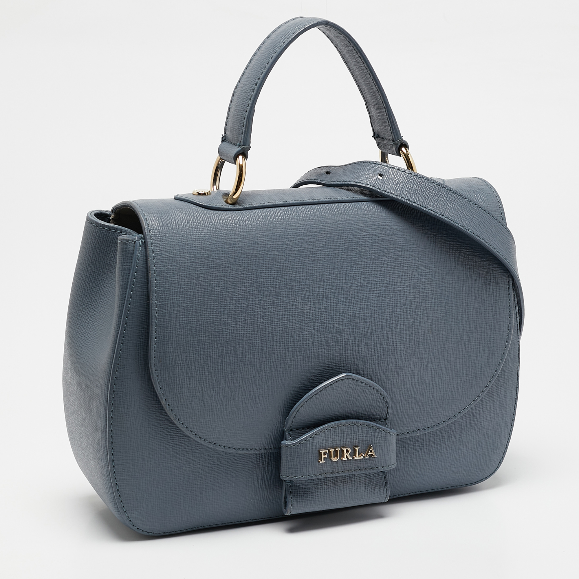 Furla Light Blue Leather Top Handle Bag 