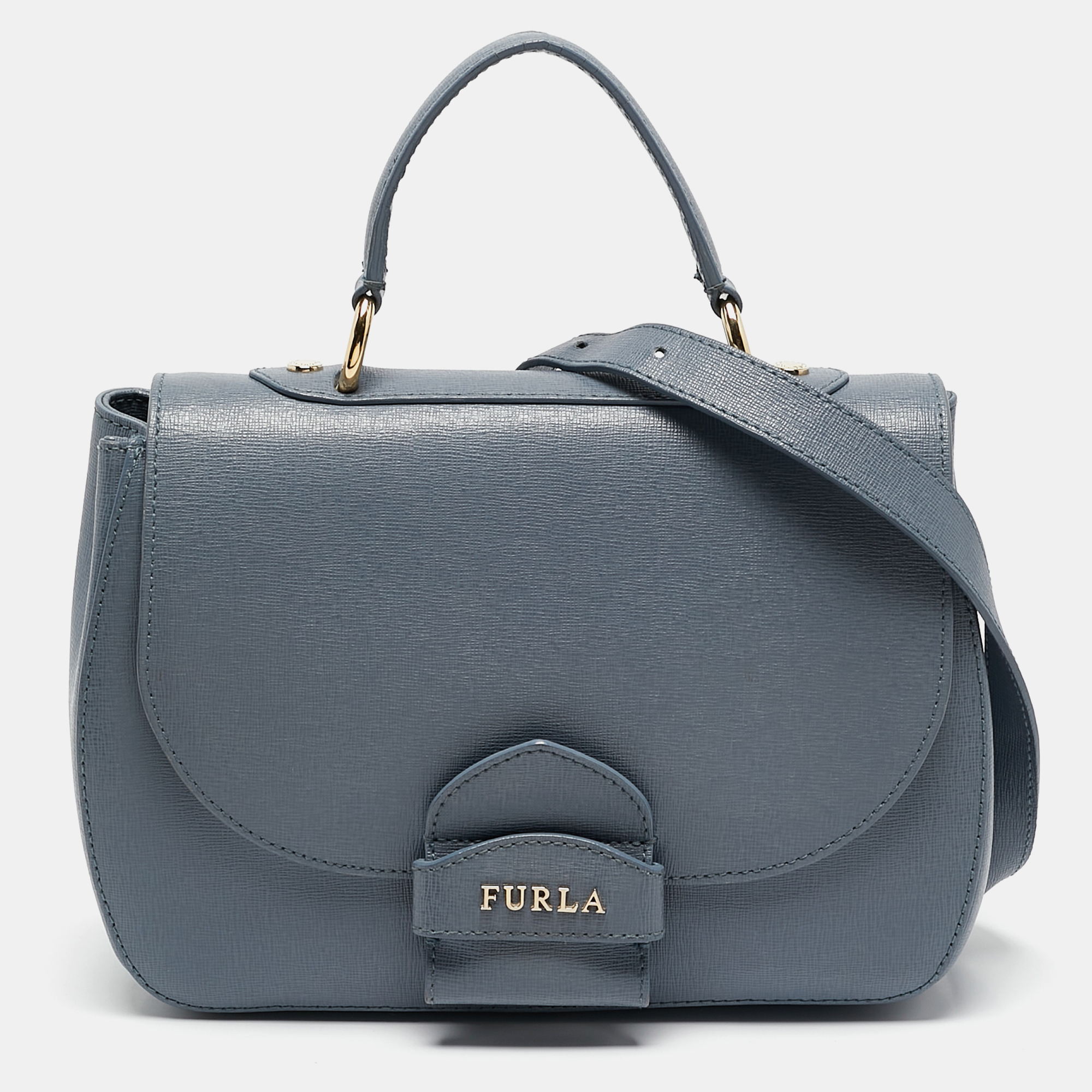 

Furla Light Blue Leather Top Handle Bag