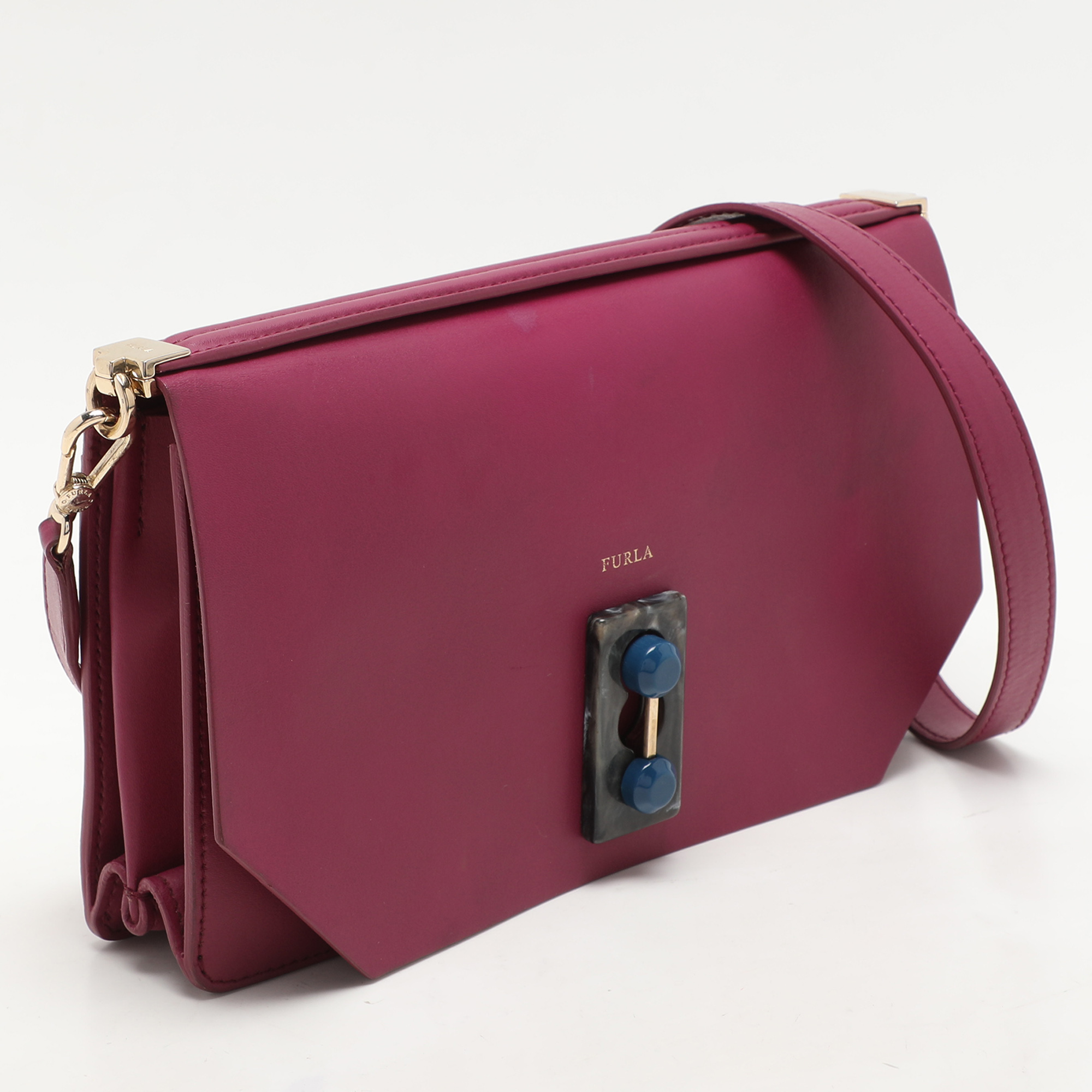 Furla Magenta Leather Embellished Flap Shoulder Bag 2