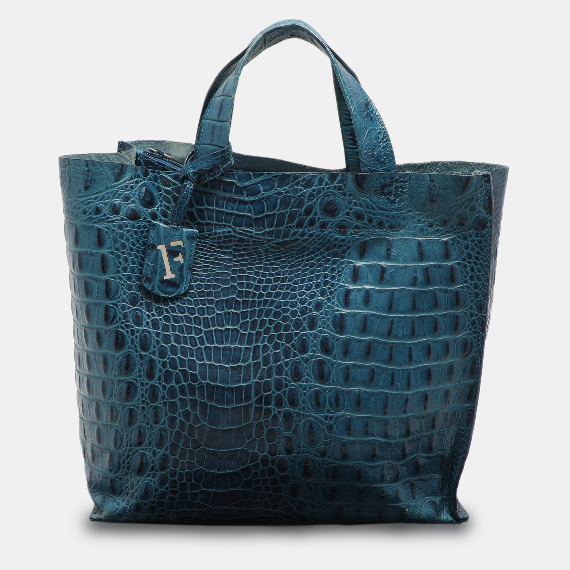 

Furla Blue Croc Embossed Leather Divide It Tote