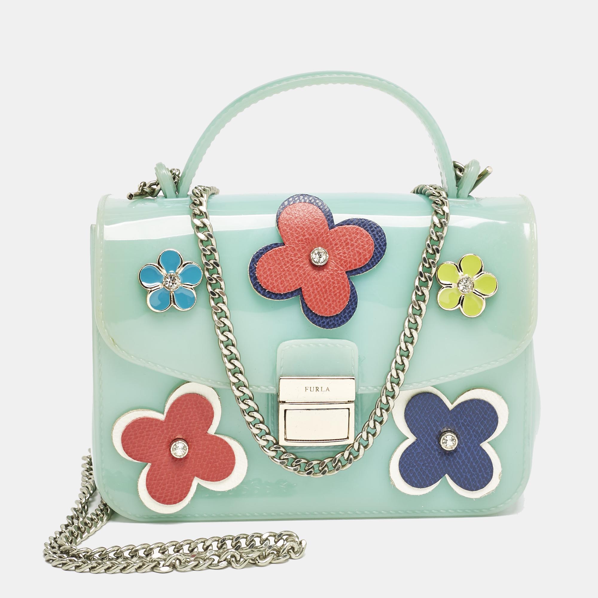 

Furla Green Rubber Mini Floral Candy Bon Bon Bag