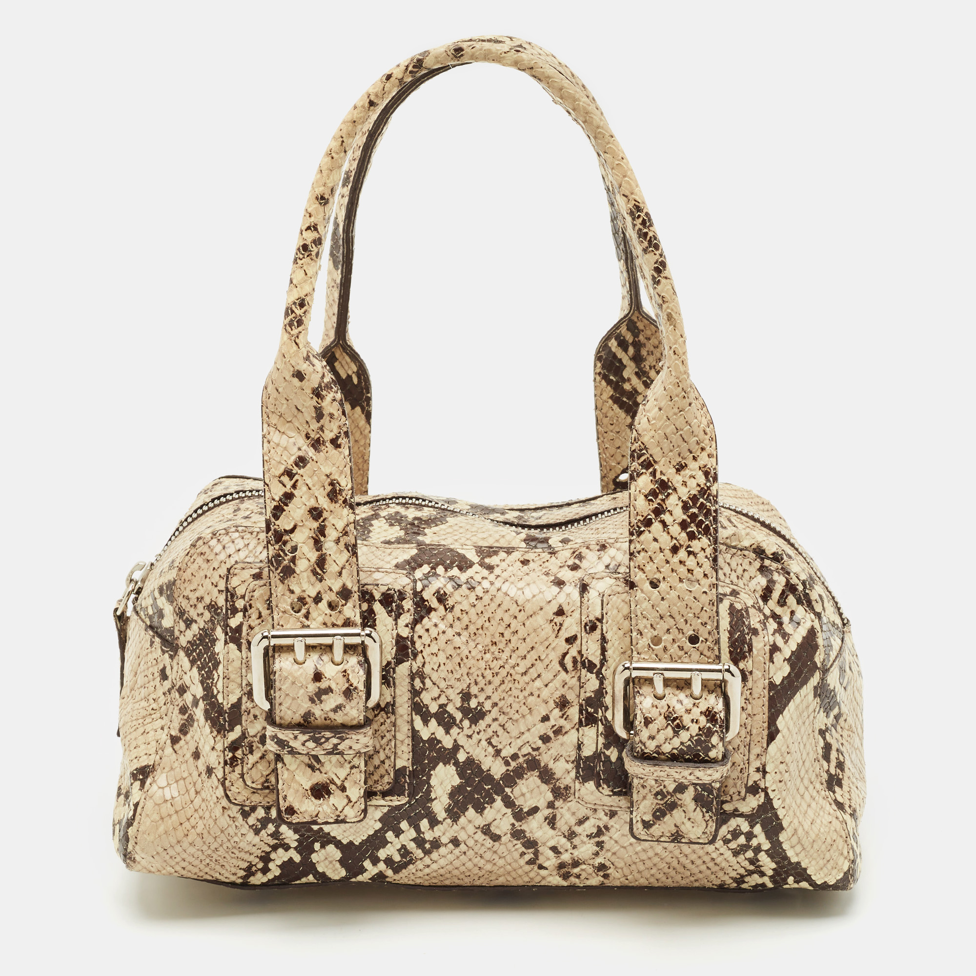 

Furla Beige Python Embossed Leather Satchel