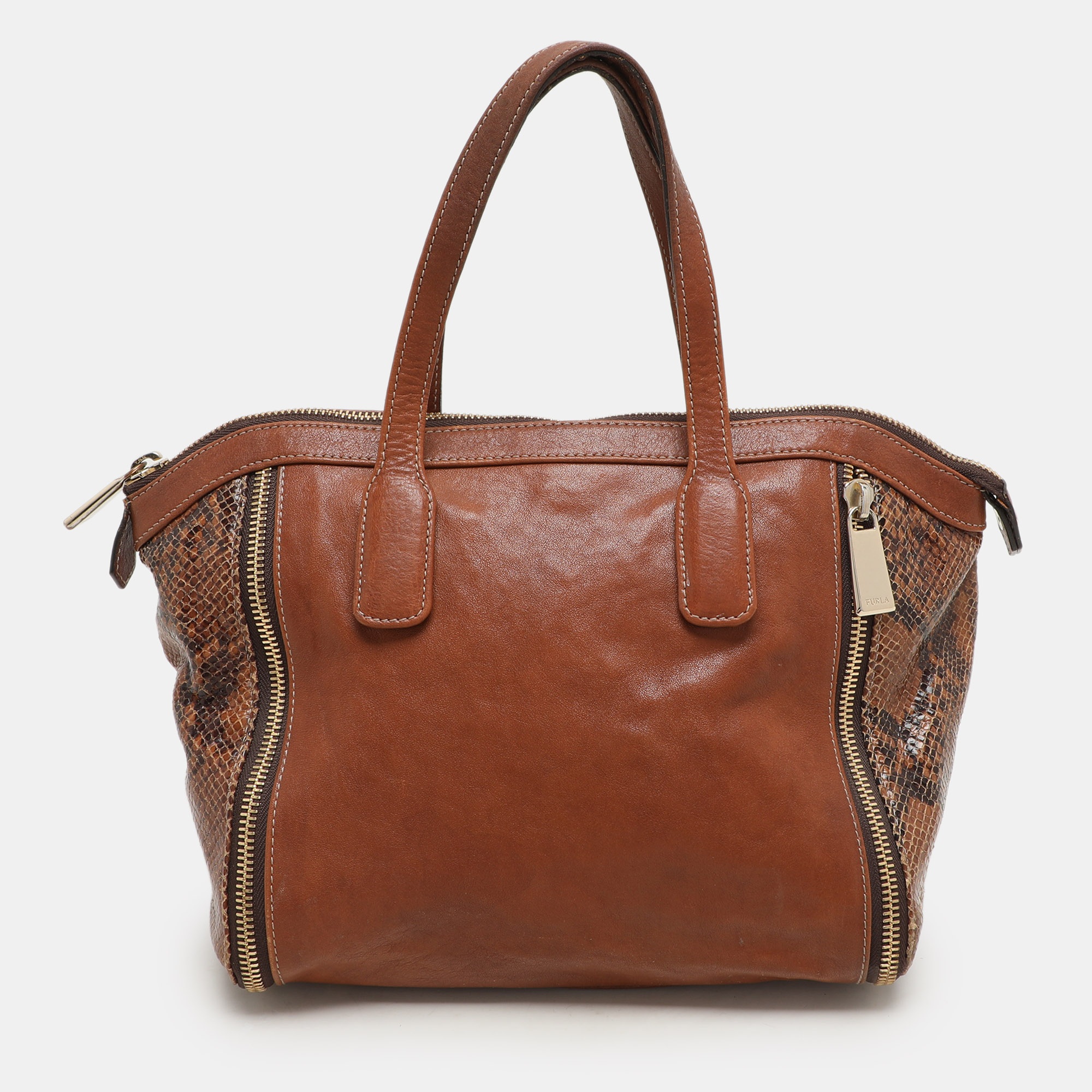 

Furla Brown Leather Zip Detail Satchel