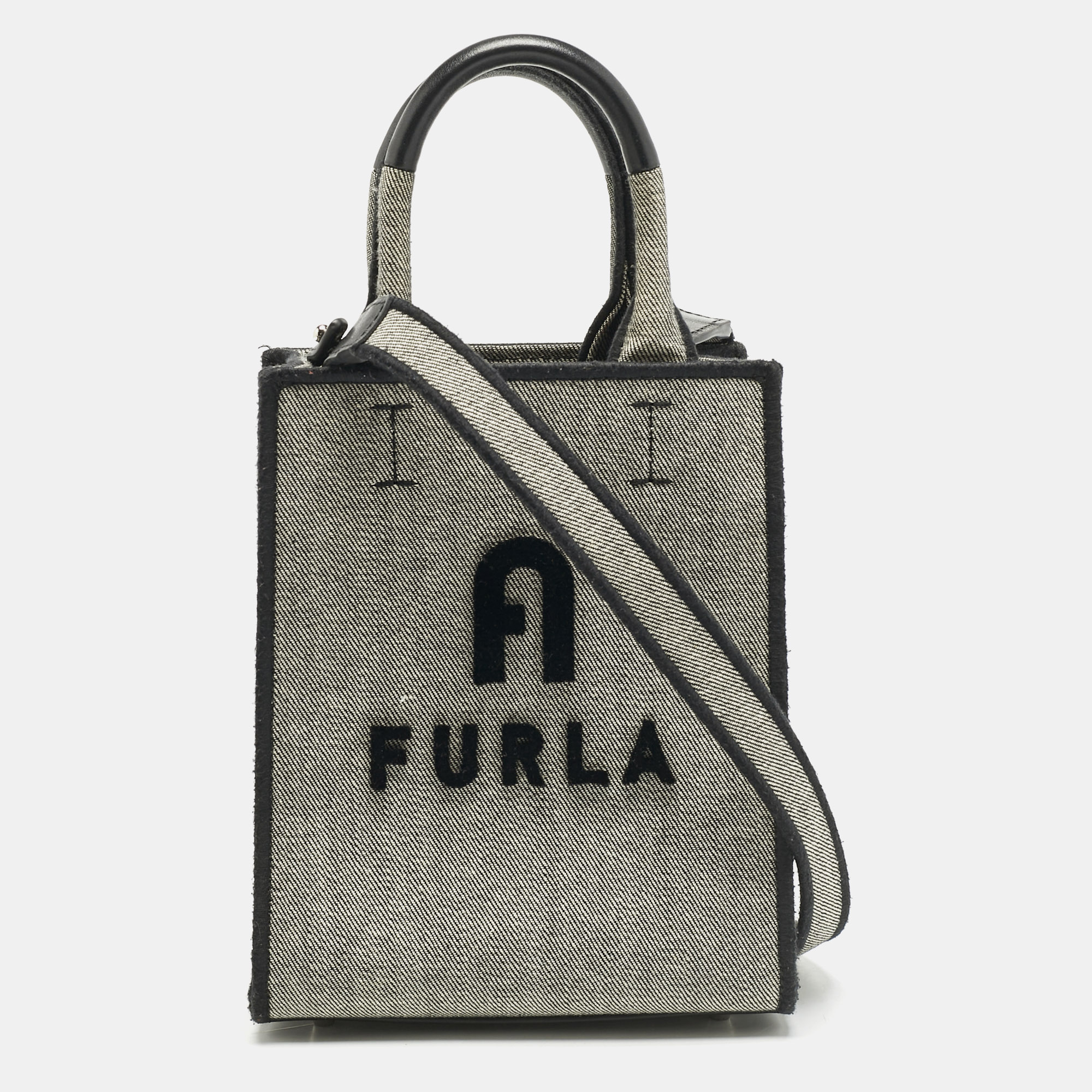 

Furla Grey/Black Canvas and Leather Mini Varsity Style Tote