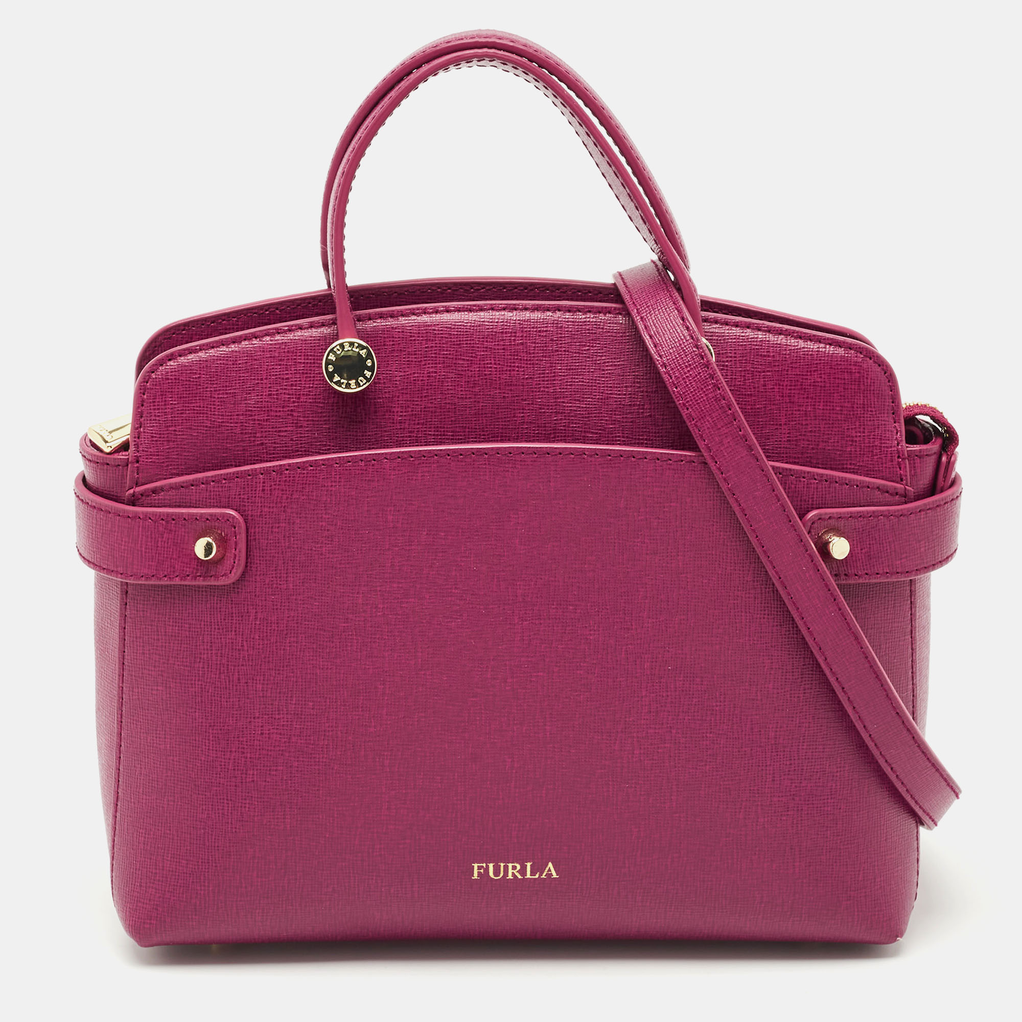 

Furla Magenta Leather Agata Satchel, Purple