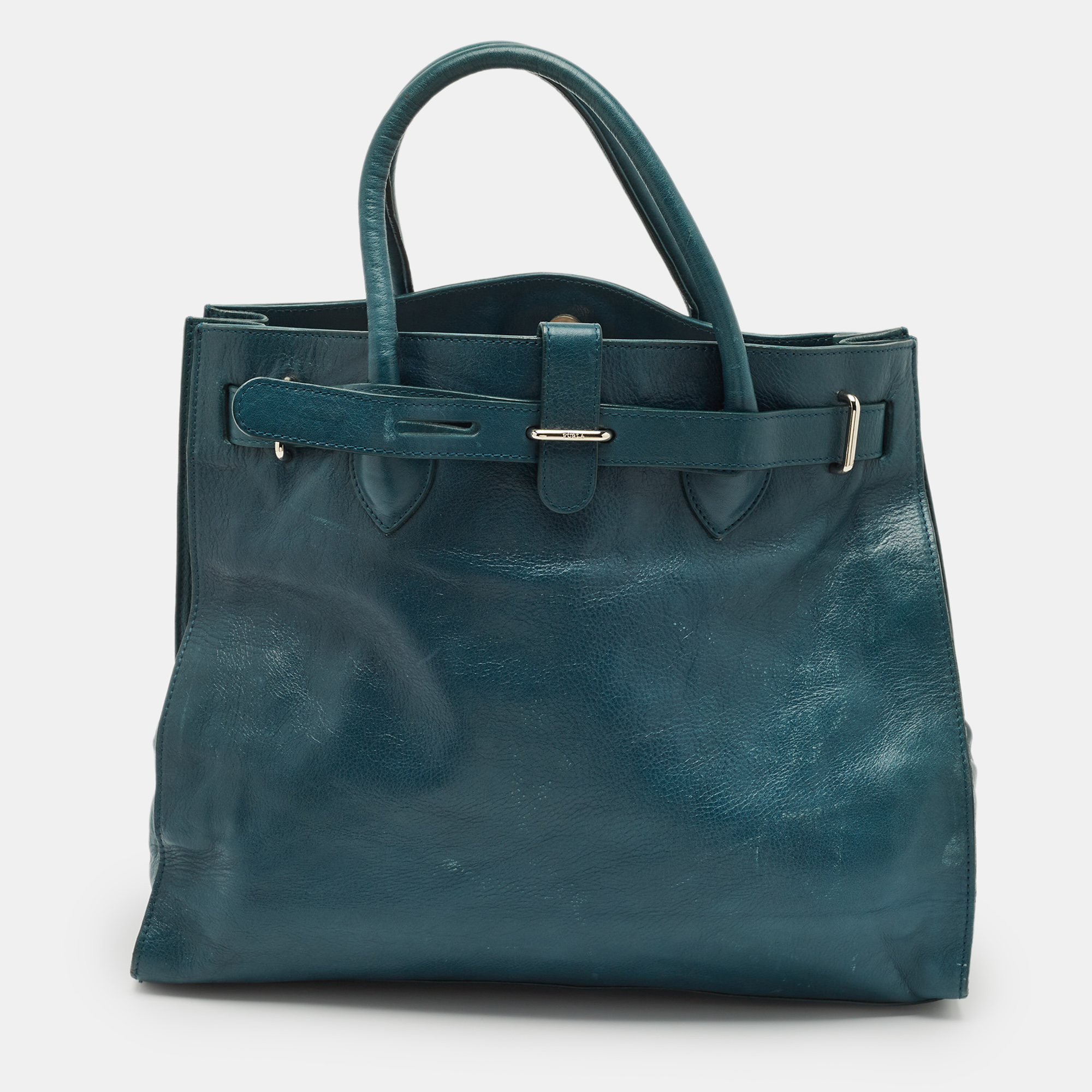 

Furla Teal Green Leather Large Greta Tote