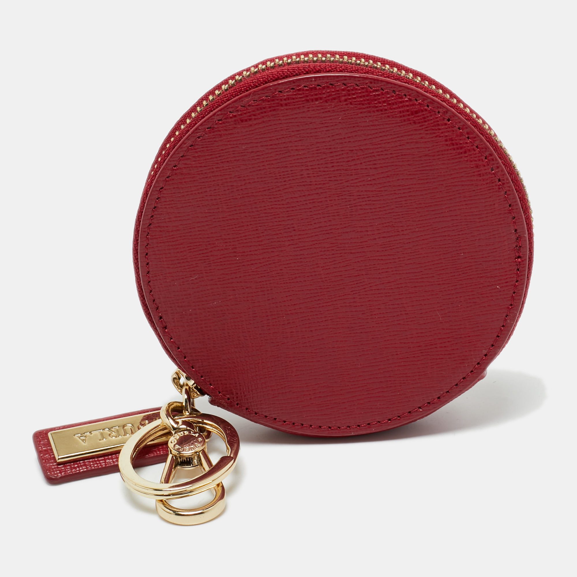 Furla Red Leather Keychain Round Zip Coin Purse