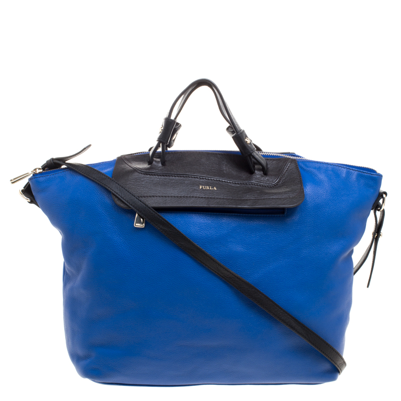 Pre Owned Furla Blue/Blue Leather Convertible Tote 