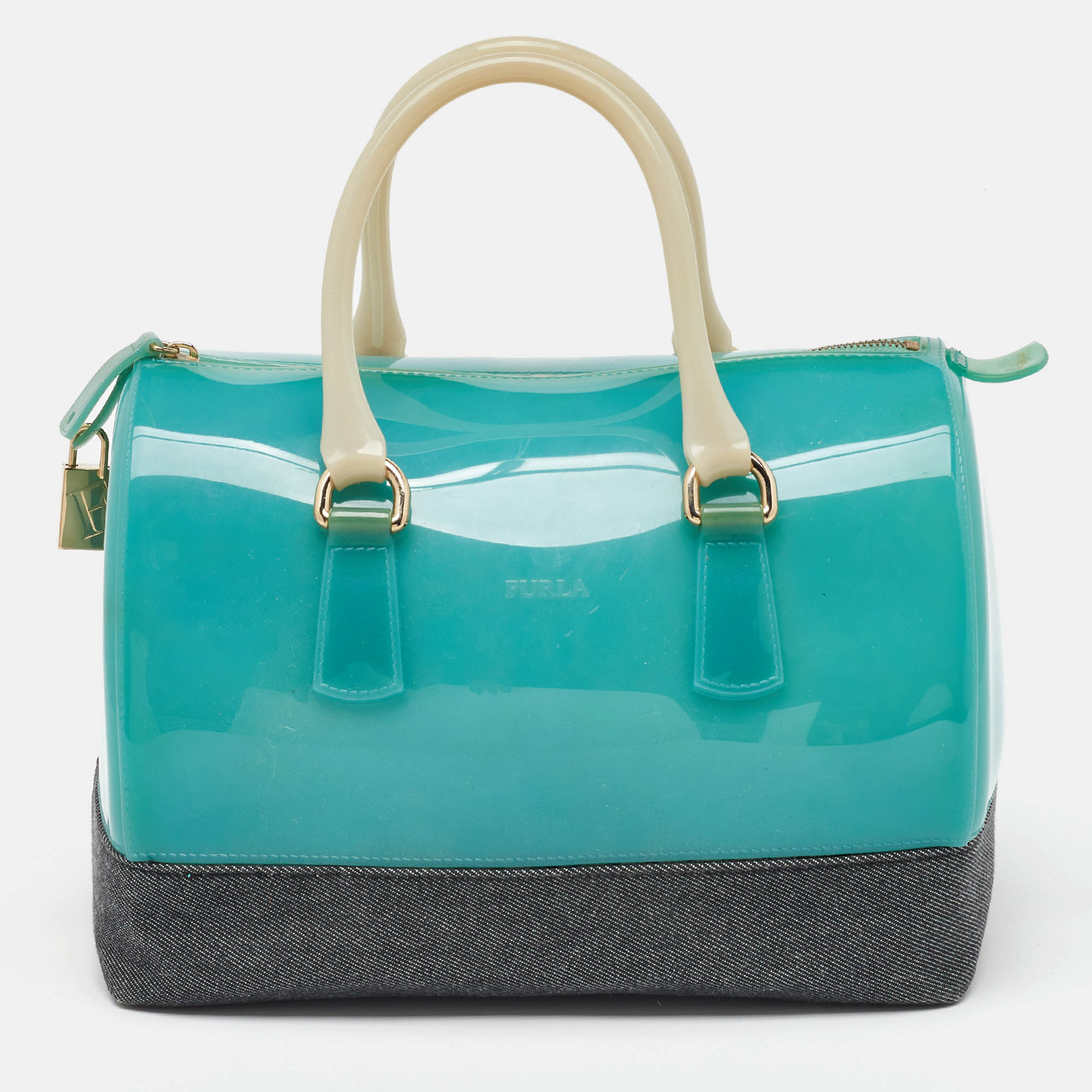 

Furla Teal Blue/Black Rubber and Denim Candy Bag