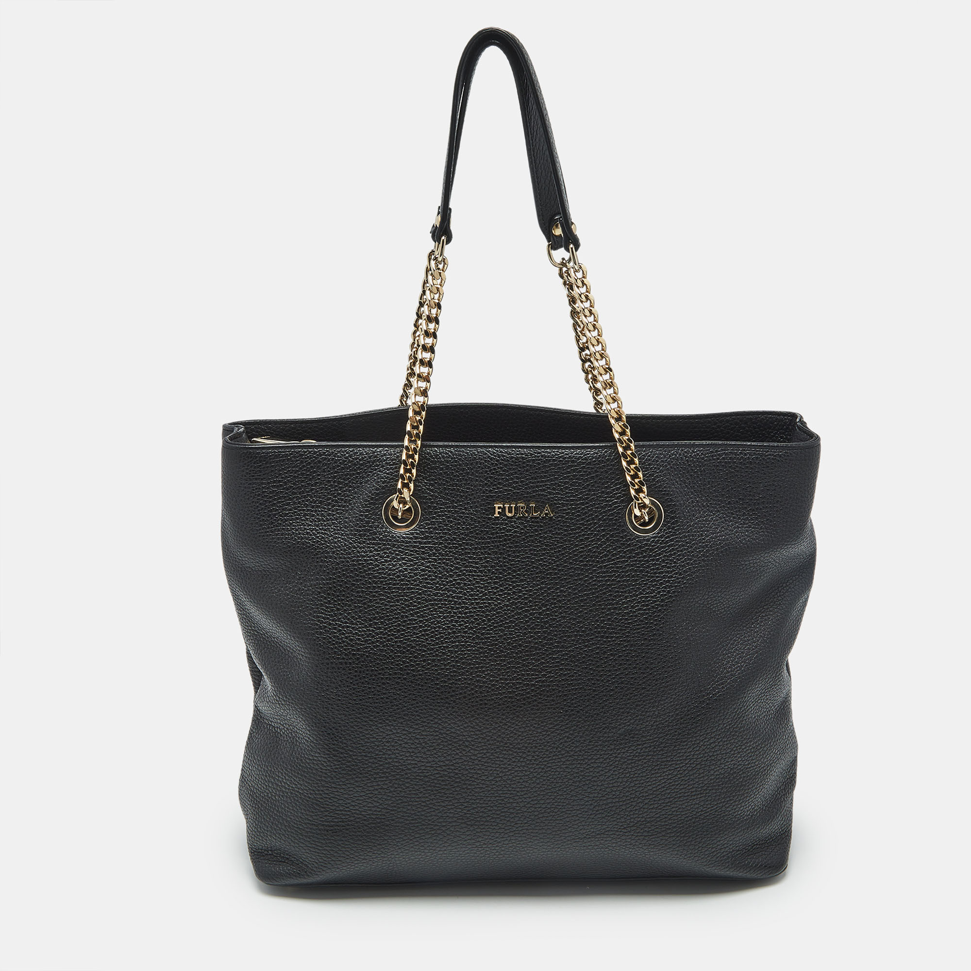 

Furla Black Leather Julia Chain Tote