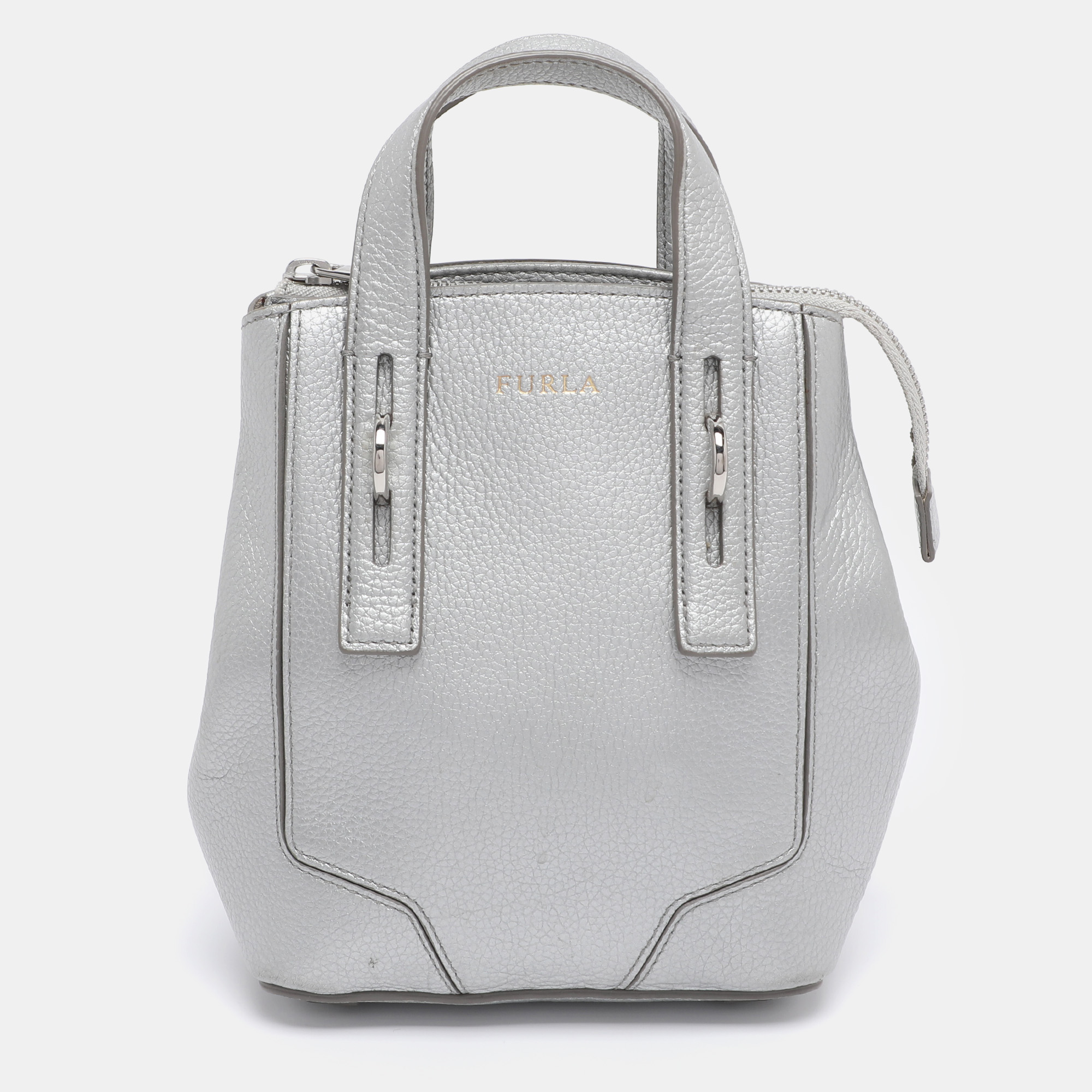 

Furla Silver Leather Mini Perla Tote