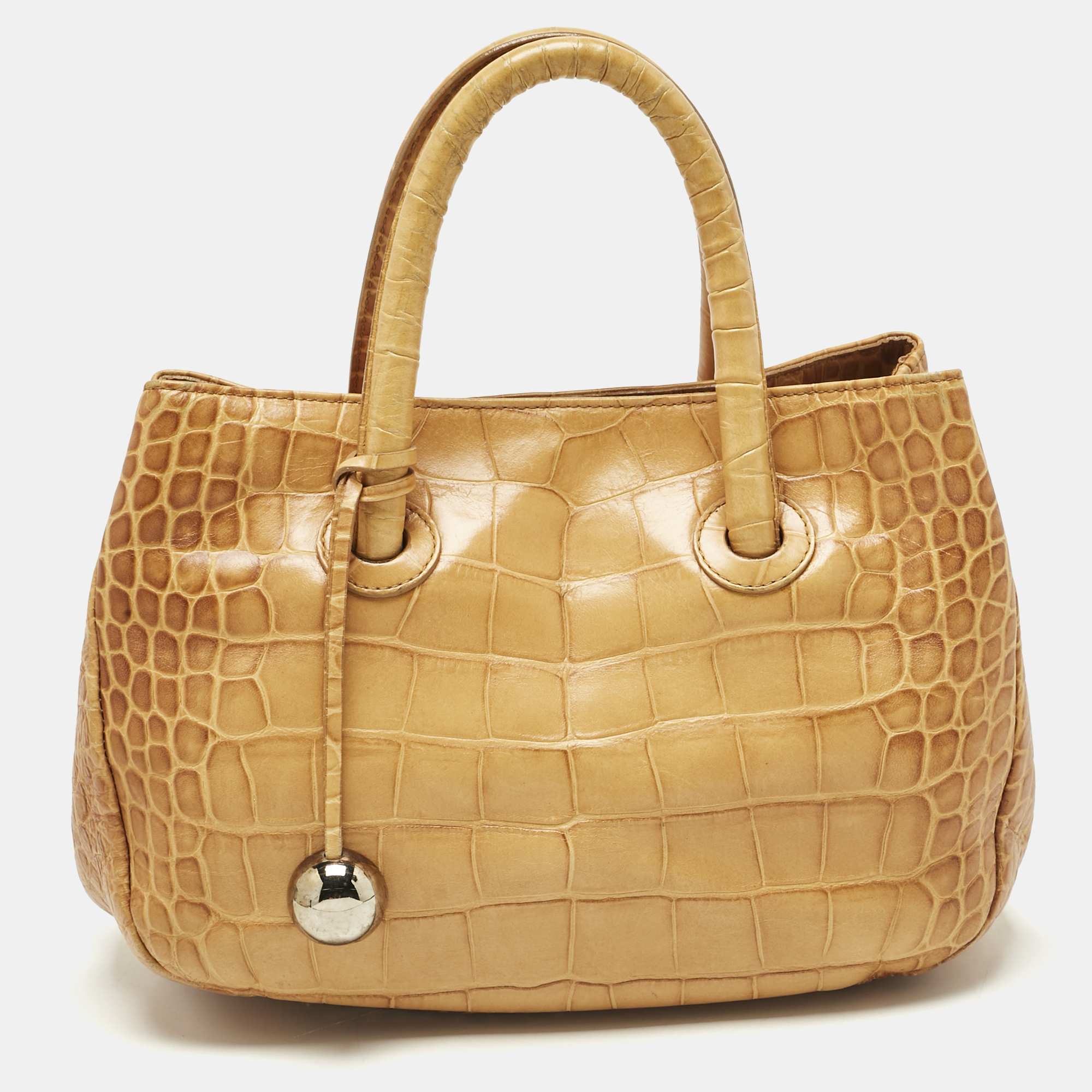 Pre-owned Furla Mustard Yellow Croc Embossed Leather Practica Tote