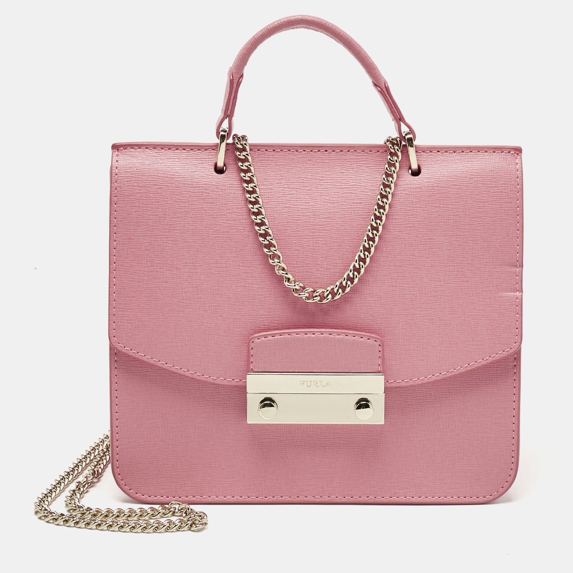 Pre-owned Furla Pink Leather Metropolis Top Handle Bag