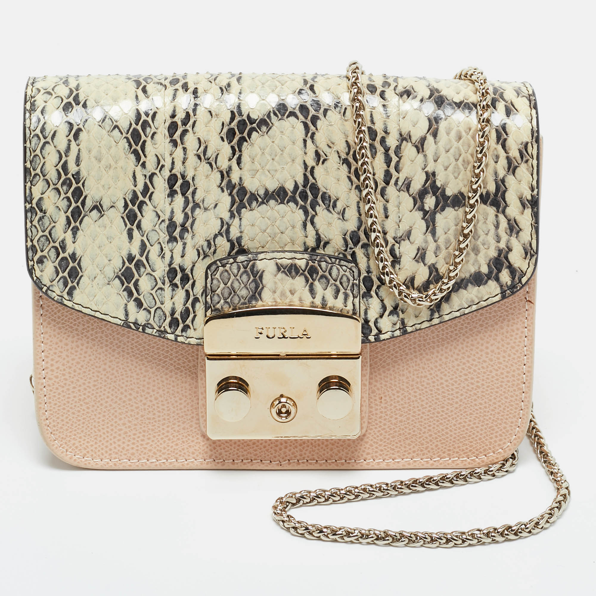 

Furla Tricolor Snakeskin and Leather Mini Metropolis Changeable Flap Crossbody Bag, Multicolor