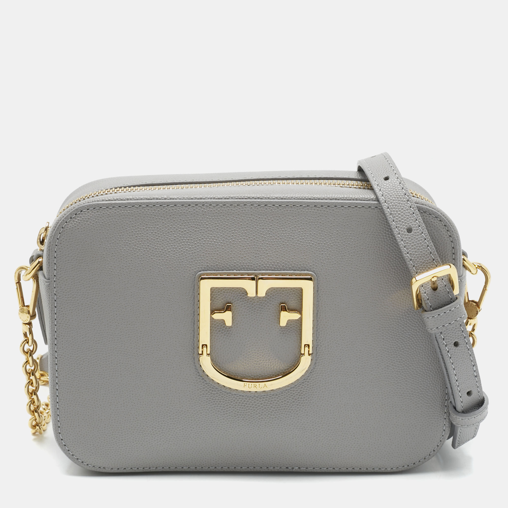

Furla Grey Leather Mini Brava Crossbody Bag
