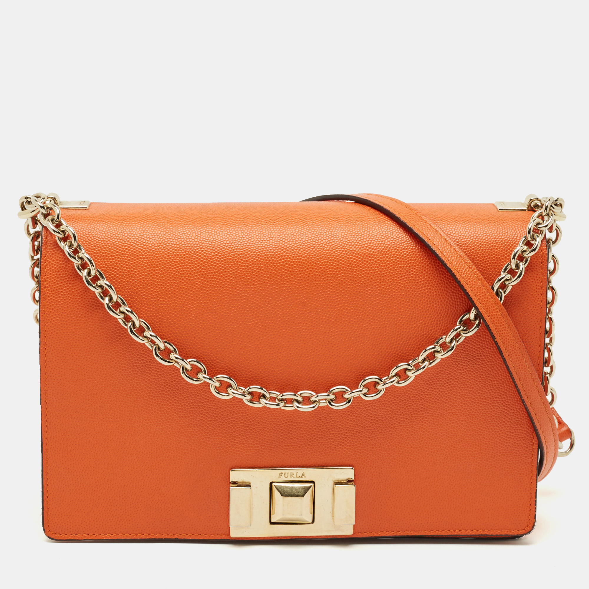 

Furla Orange Leather Mimi Flap Crossbody Bag