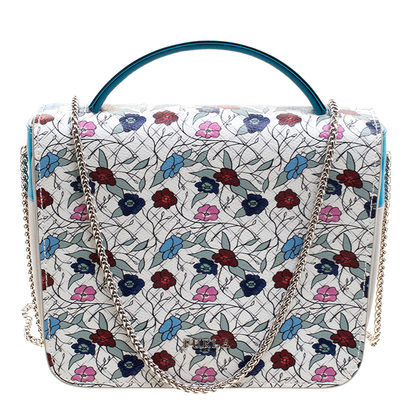 Pre Owned Furla Multicolor Printed Leather Top Handle Crossbody Bag
