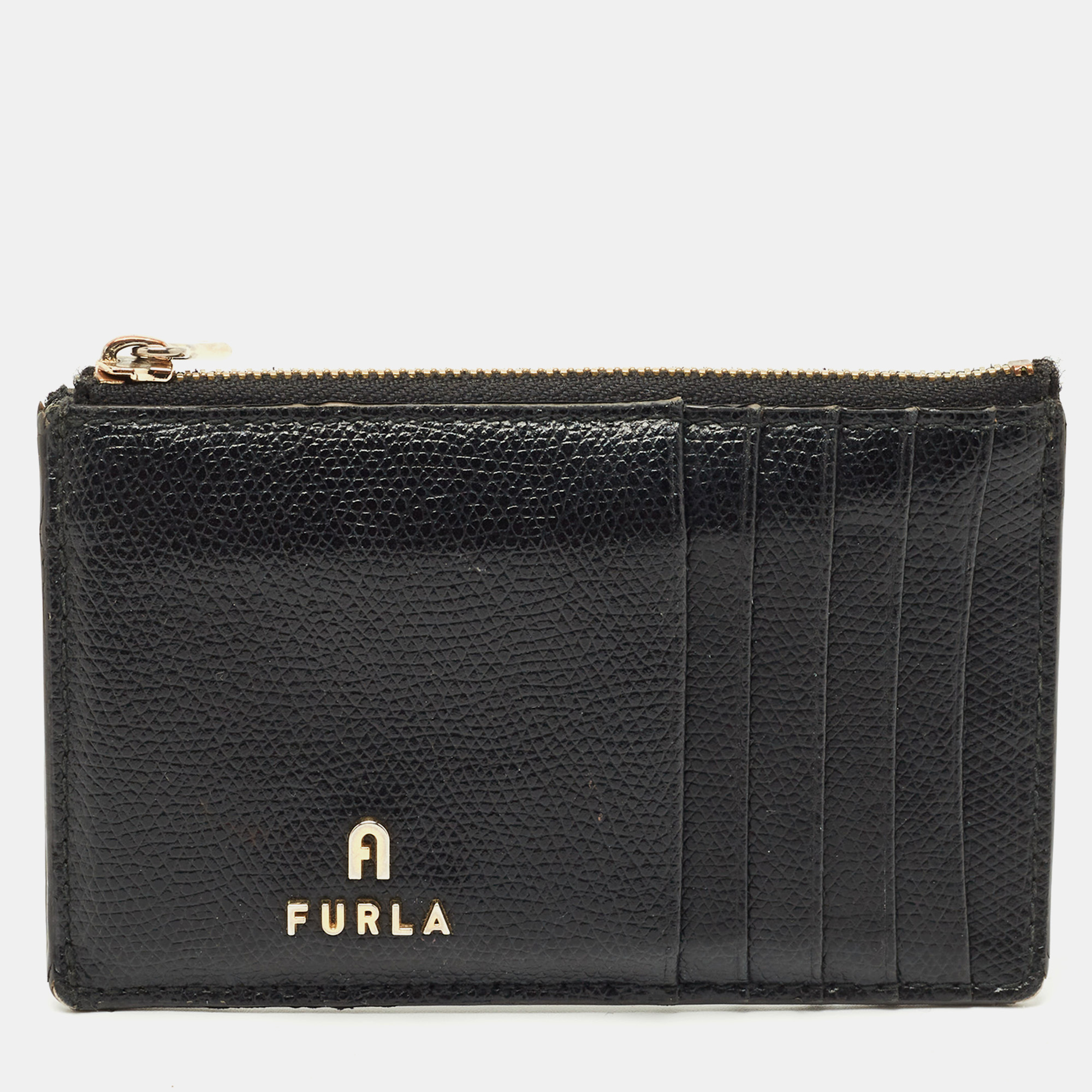 

Furla Black Leather Zip Card Holder