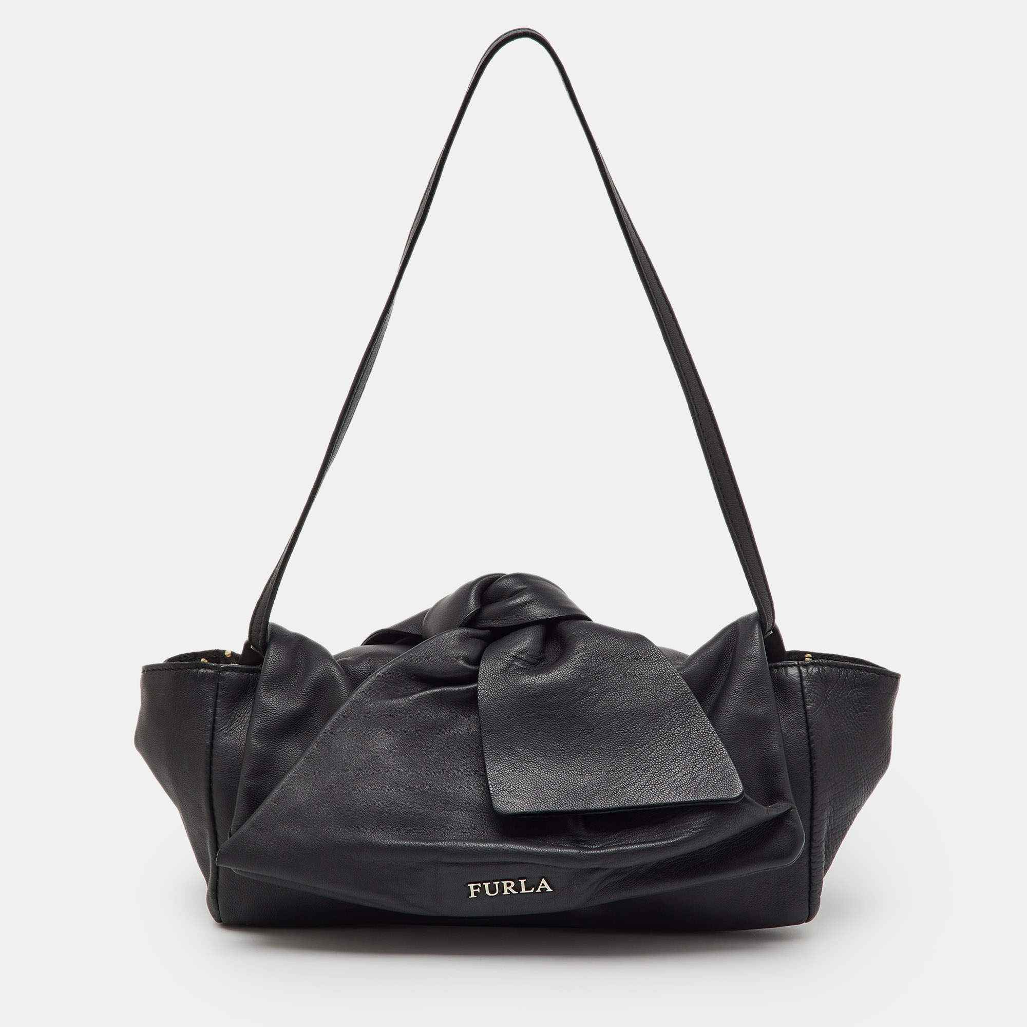 

Furla Black Leather Knot Bow Flap Shoulder Bag