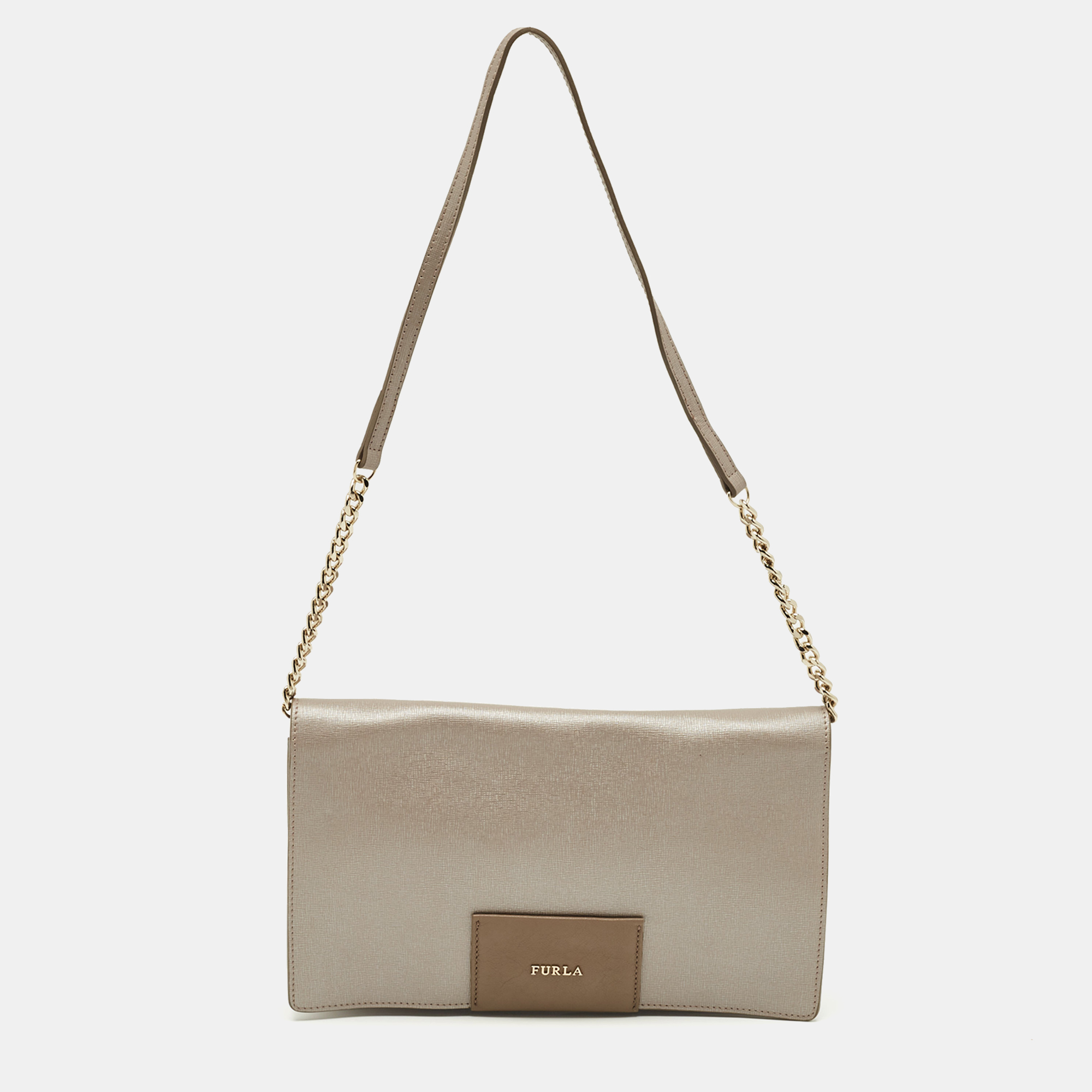 

Furla Grey Leather Logo Flap Shoulder Bag