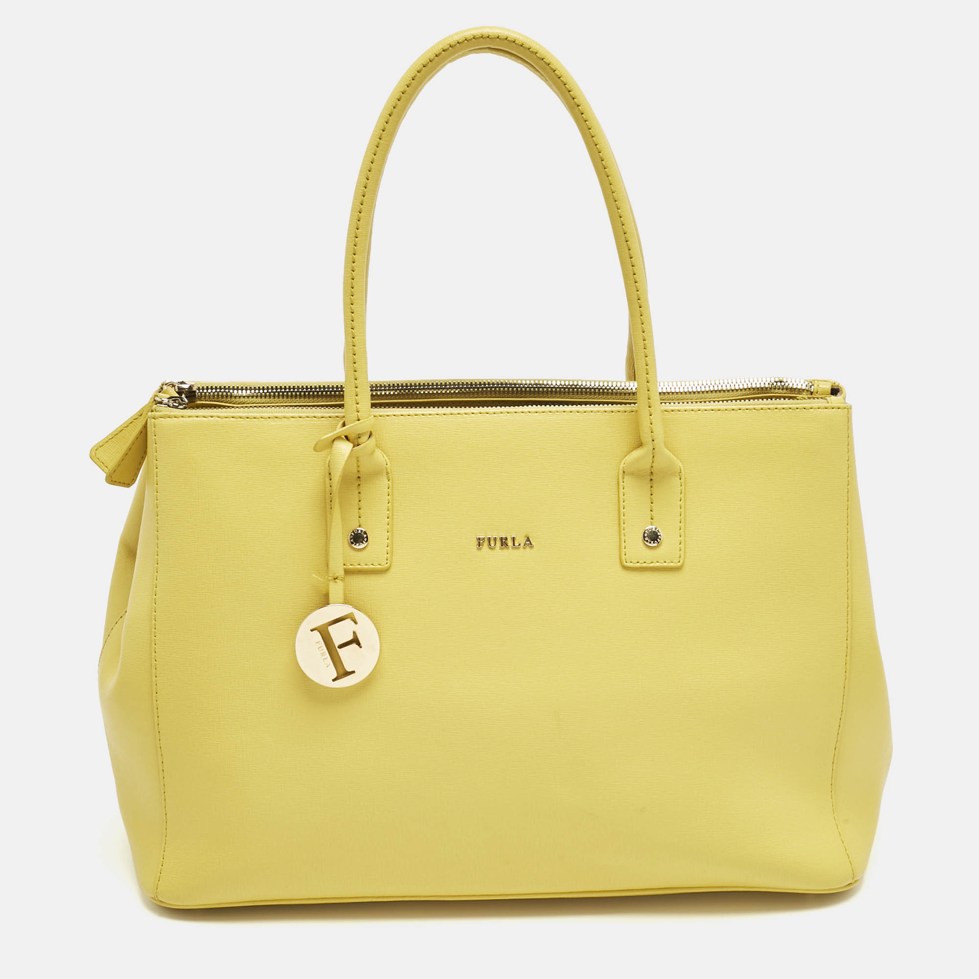 Pre-owned Furla Yellow Leather Large Linda Tote