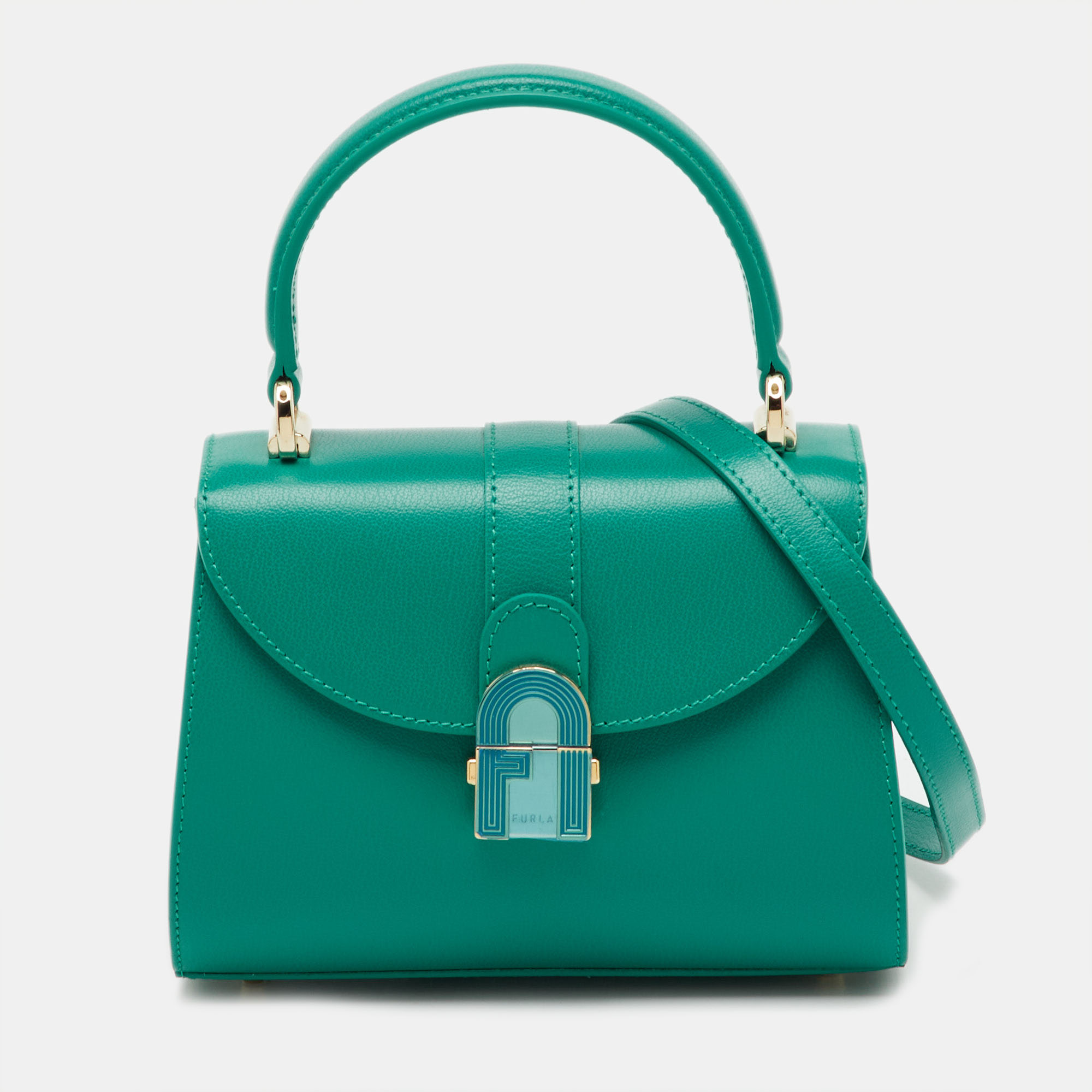

Furla Teal Green Leather 1927 Opera Top Handle Bag