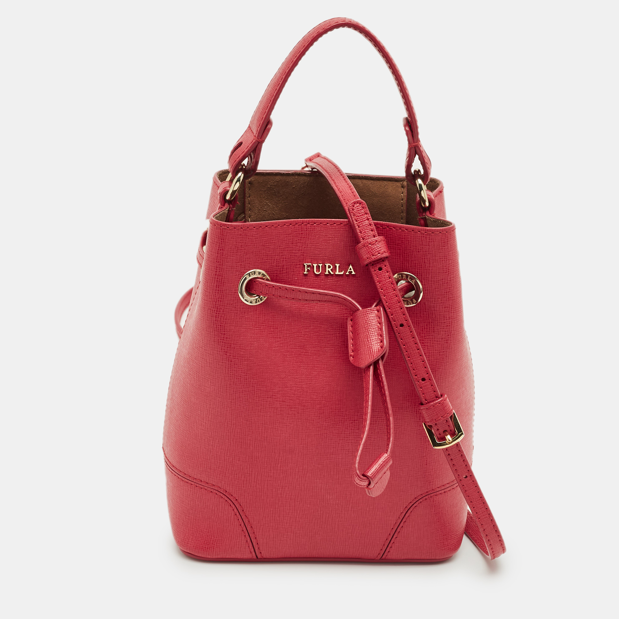 

Furla Pink Leather Mini Stacy Drawstring Bucket Bag