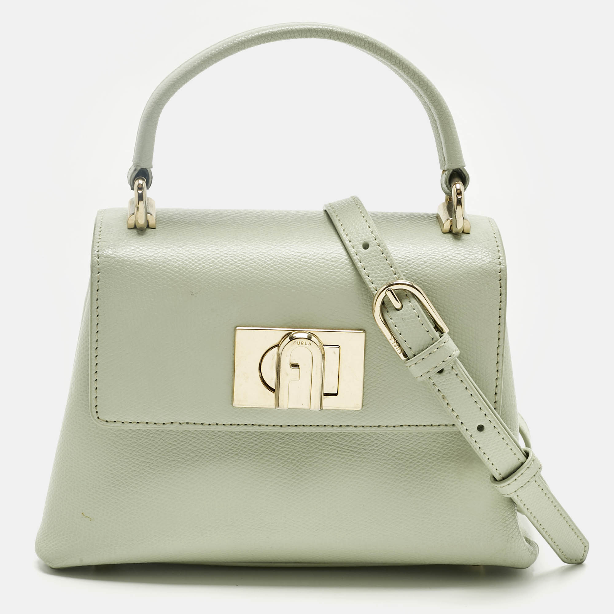 

Furla Light Green Leather Mini 1927 Top Handle Bag