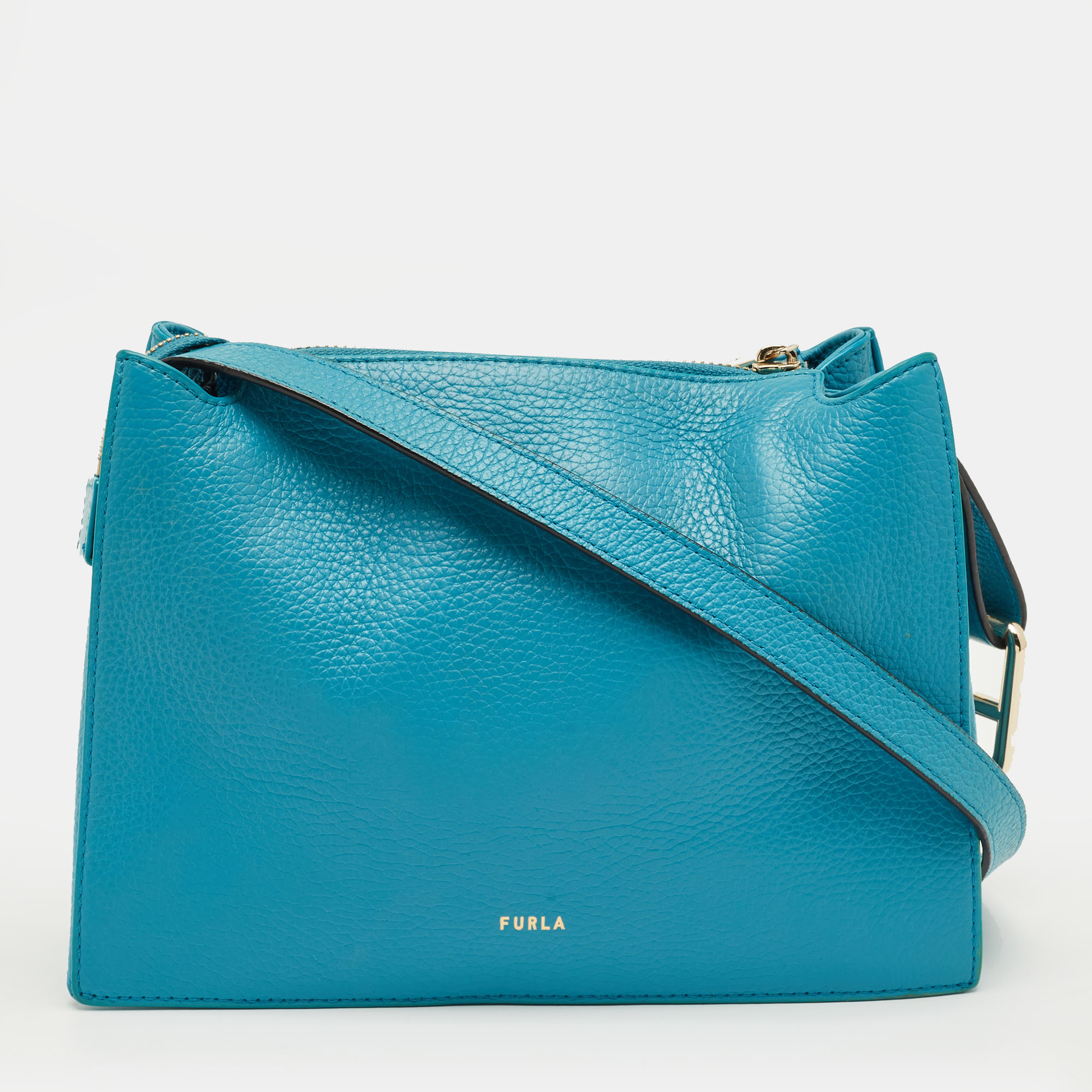 Pre-owned Furla Turquiose Leather Small Nuvola Crossbody Bag In Blue