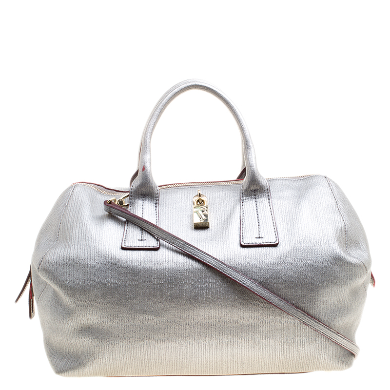 Pre Owned Furla Silver Leather Top Handle Bag