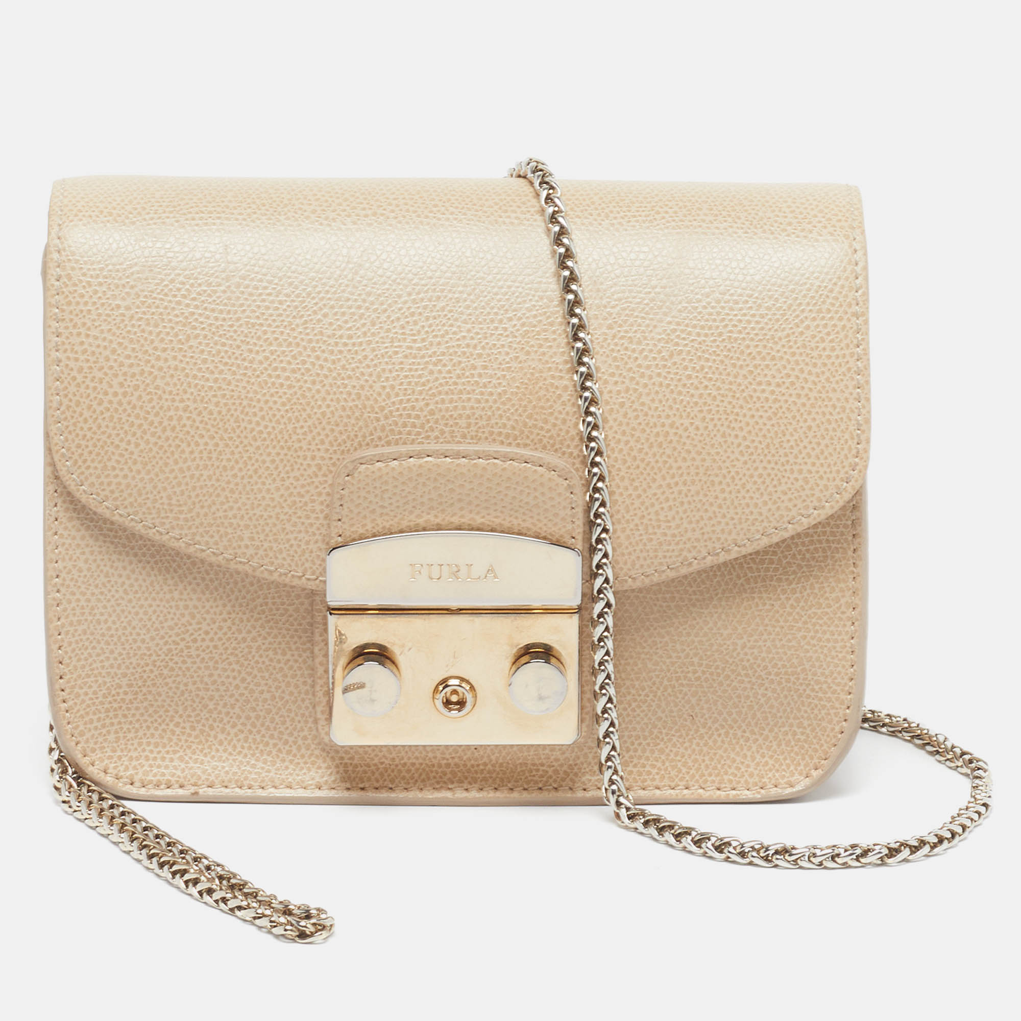 

Furla Metropolis Mini Beige Leather Crossbody Bag