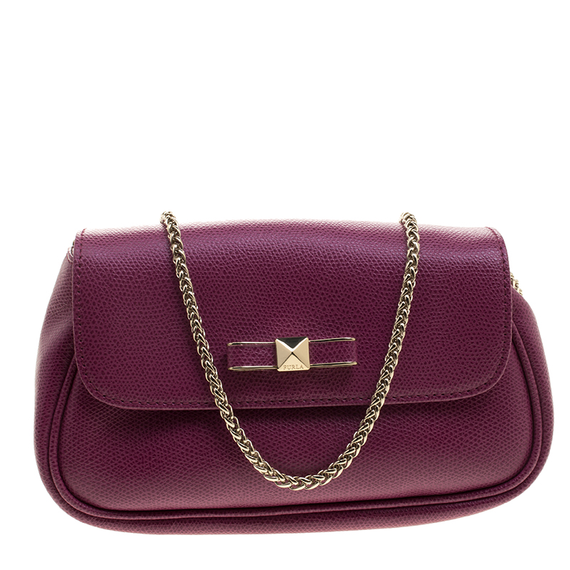 Pre Owned Furla Fuchsia Leather Chain Crossbody Bag