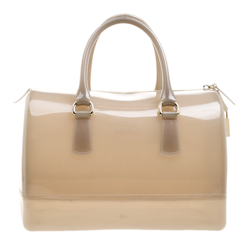 Pre Owned Furla Grey Glossy Rubber Candy Satchel