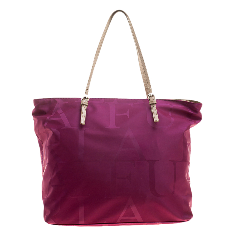 Pre Owned Furla Burgundy Nylon Shopper Tote