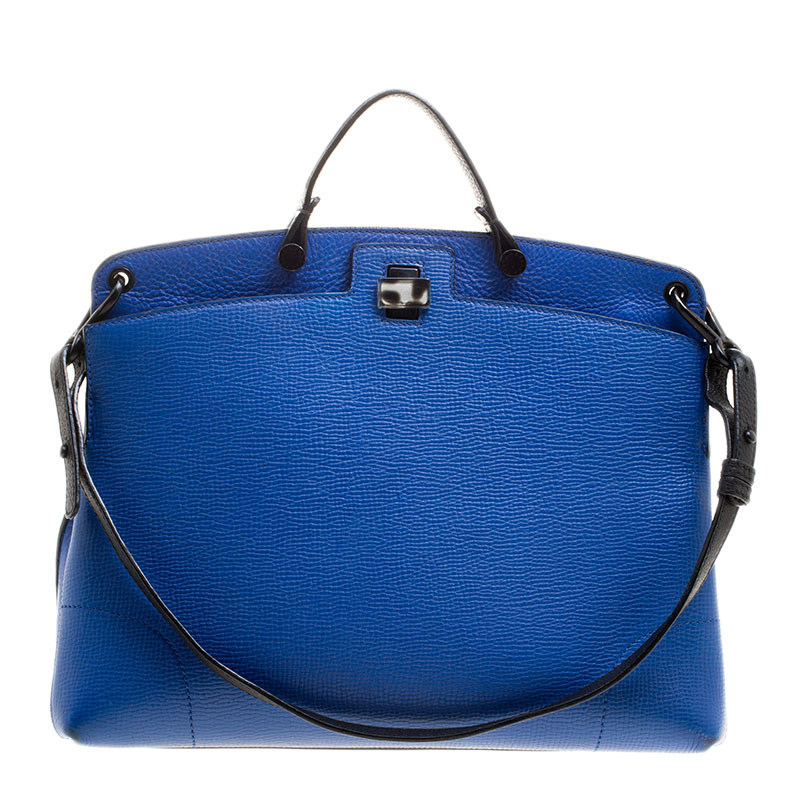 Pre Owned Furla Blue Leather Piper Lux Top Handle Bag