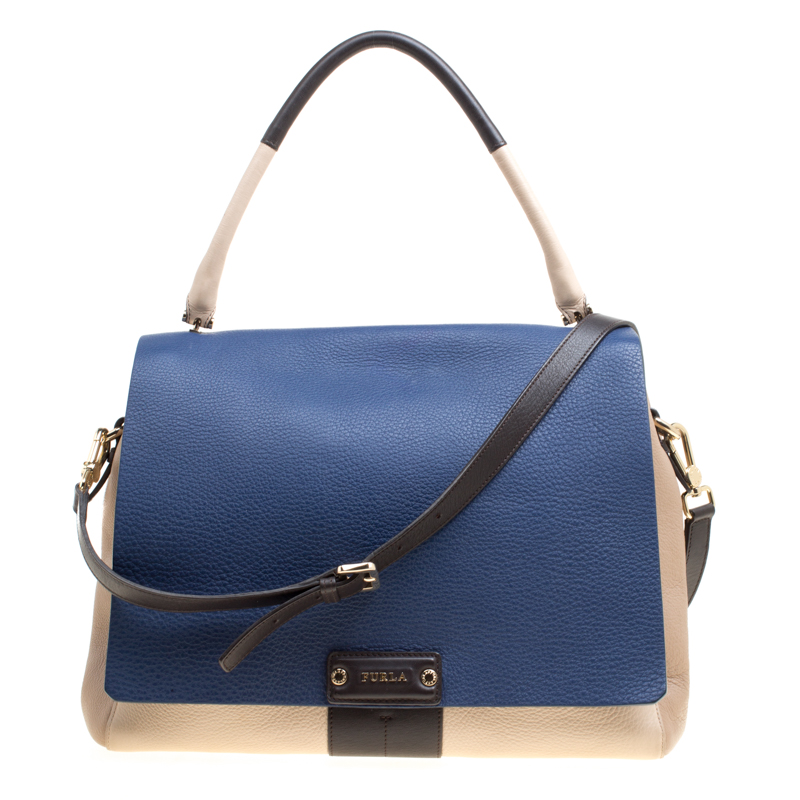 Pre Owned Furla Tri Color Leather Top Handle Bag