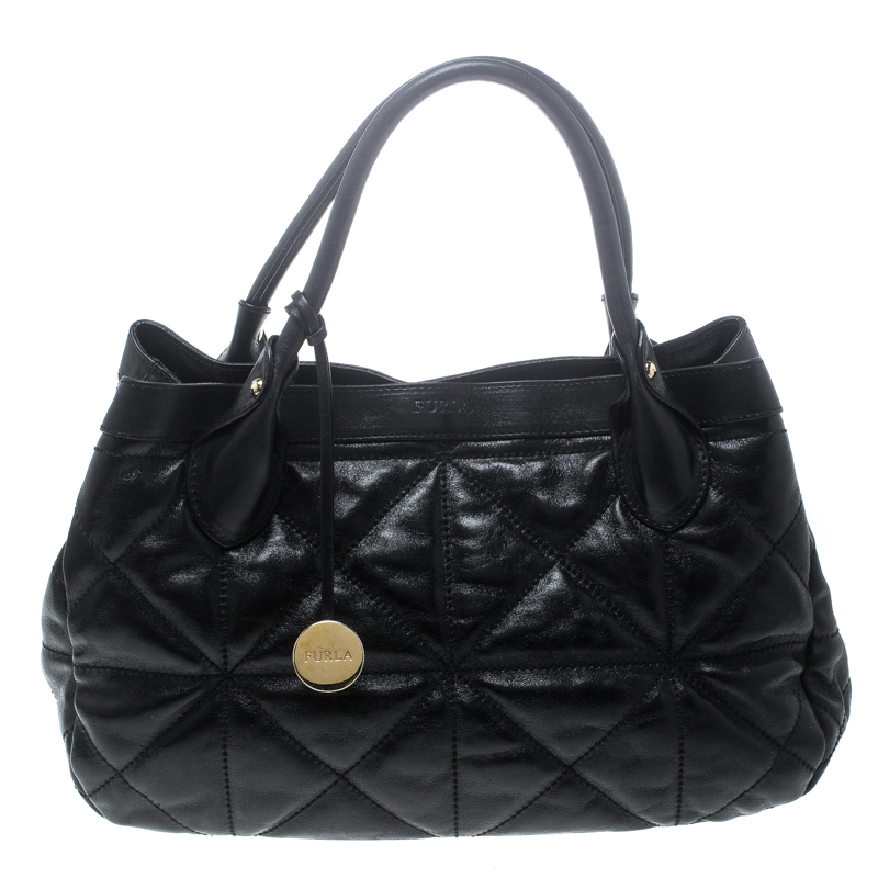 Pre Owned Furla Black Quilted Leather Tote