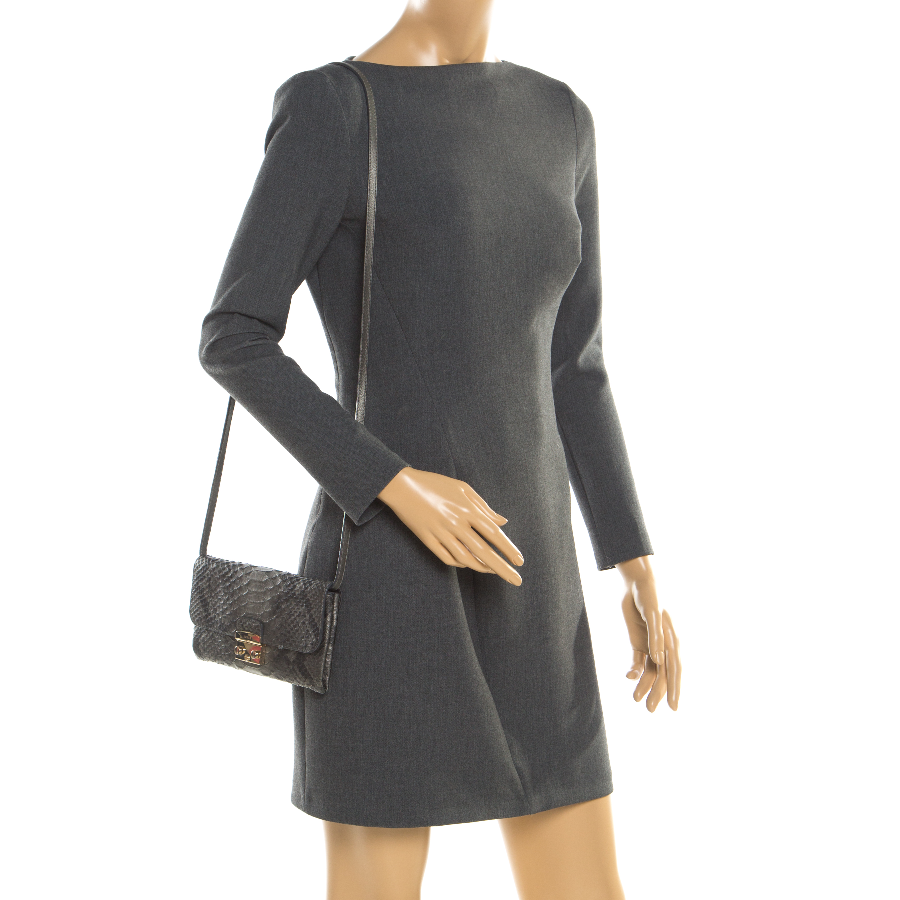 

Furla Dark Grey Python Embossed Leather Crossbody Bag