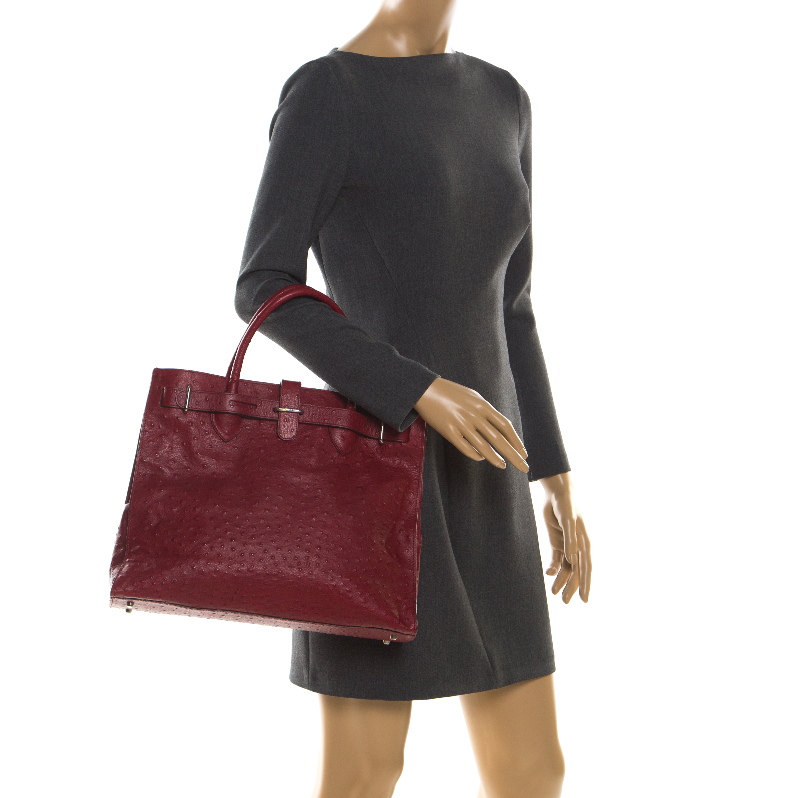 

Furla Red Ostrich Embossed Leather  Greta Tote