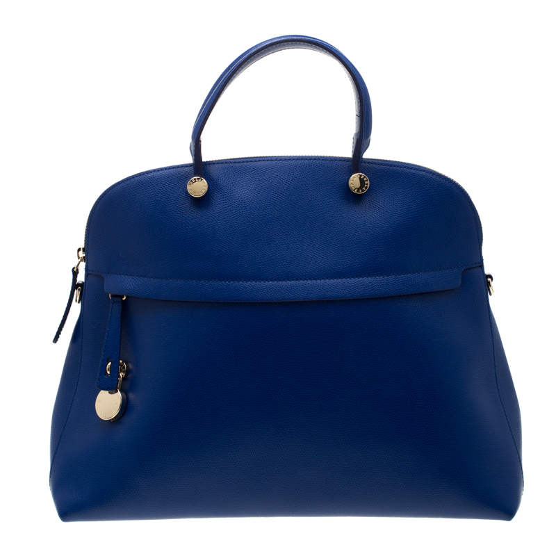 Pre Owned Furla Blue Leather Piper Dome Satchel