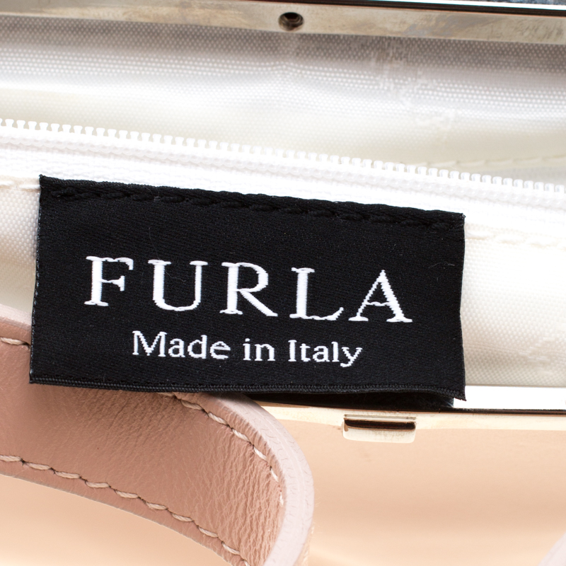 Pre-owned Furla Pink Blush/white Leather Frame Lock Tote