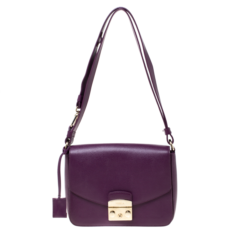 Furla Purple Leather Metropolis Shoulder Bag
