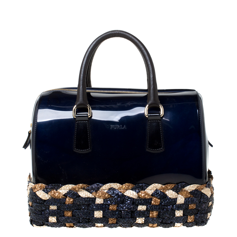 Pre Owned Furla Navy Blue Rubber Candy Satchel