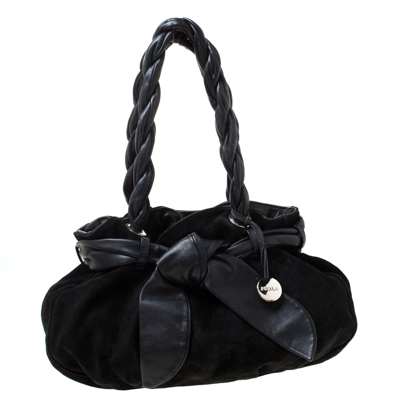 furla black leather handbag