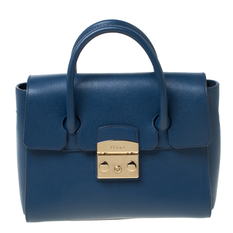Pre Owned Furla Blue Leather Metropolis Satchel