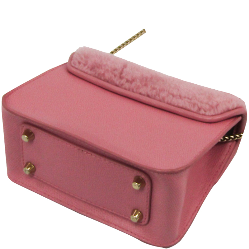 

Furla Pink Leather And Fur Metropolis Chain Crossbody Bag