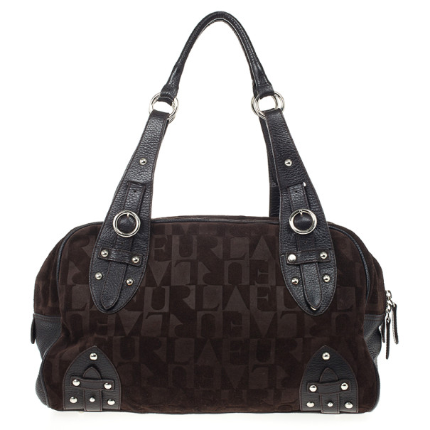 Pre Owned Furla Brown Suede Monogram Satchel
