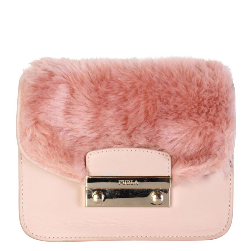 Pre-owned Furla Pink Fur And Leather Mini Shoulder Bag