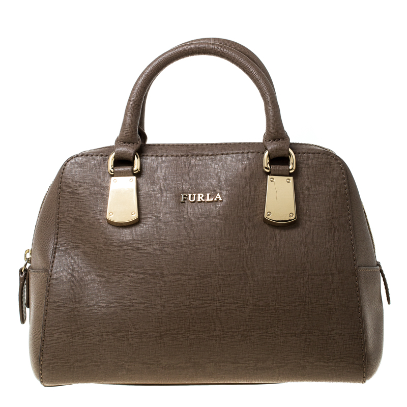 Pre Owned Furla Light Brown Saffiano Leather D-light Satchel