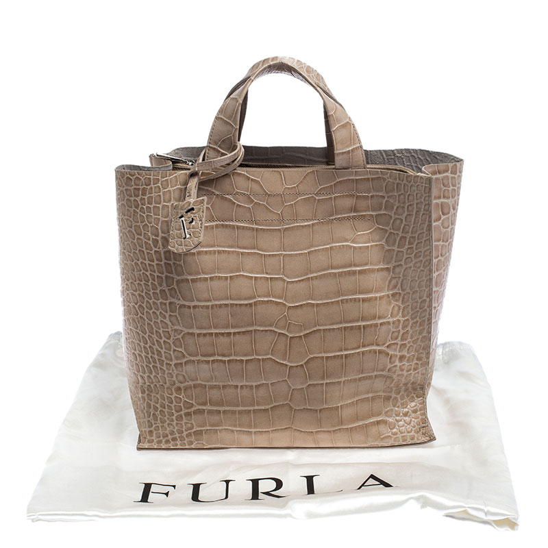 Furla Beige Croc Embossed Leather Divide It Tote Furla Tlc